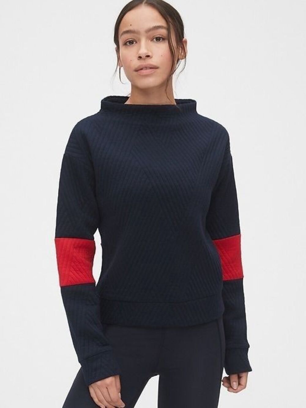 New GAP GapFit Jacquard Sweatshirt Outlet Womens Large Navy Blue Red Long Sleeve